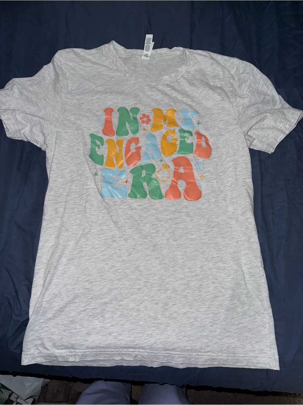 Light Gray Graphic Tee with Multicolor 'In My Engaged Era' Print